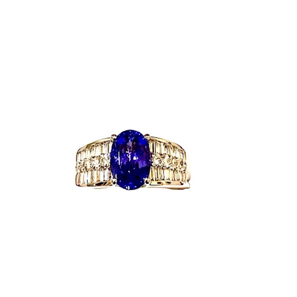 2.14 Ct Oval Natural Tanzanite Ring with 1.19 Ct Diamonds in 18k White Gold